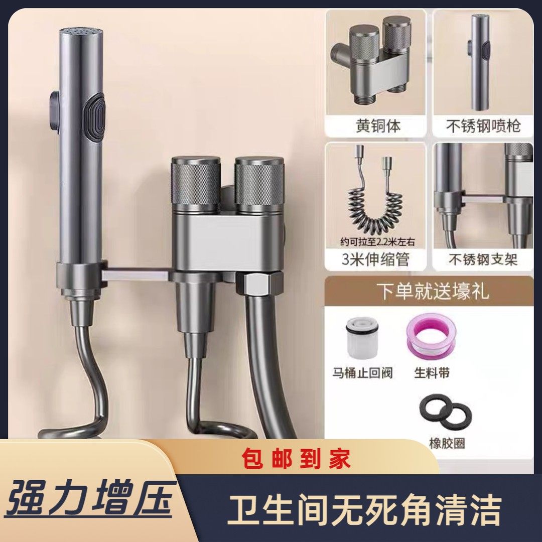 嘉禾高端马桶伴侣一进二出双控出水强力喷枪卫生间角阀多功能套装