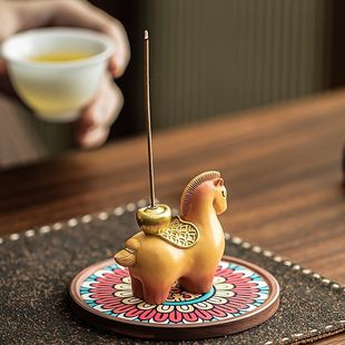 围炉煮茶装饰摆件马上有钱香插摆件香炉家用室内中式送礼香插香座