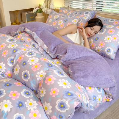 冬季牛奶绒被套150x200x230cm被罩单件A面磨毛B面水晶绒加绒被单