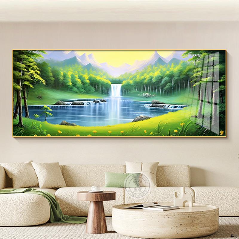 聚宝盆山水画客厅挂画现代简约沙发背景墙装饰画大气八方来财壁画