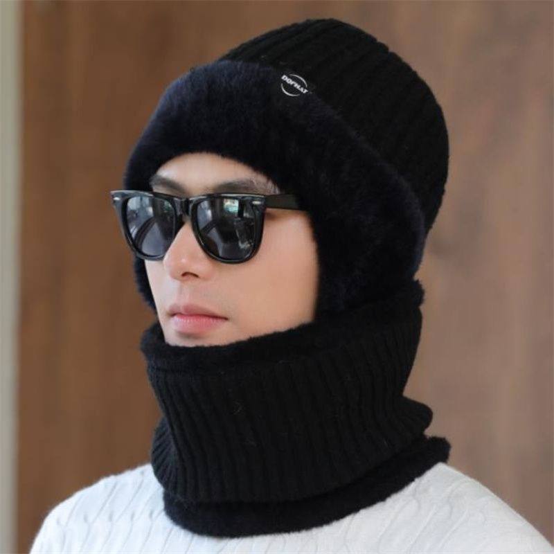 骑车专用防寒帽子帽子毛线帽男士冬季围脖加绒加厚保暖户外骑车防