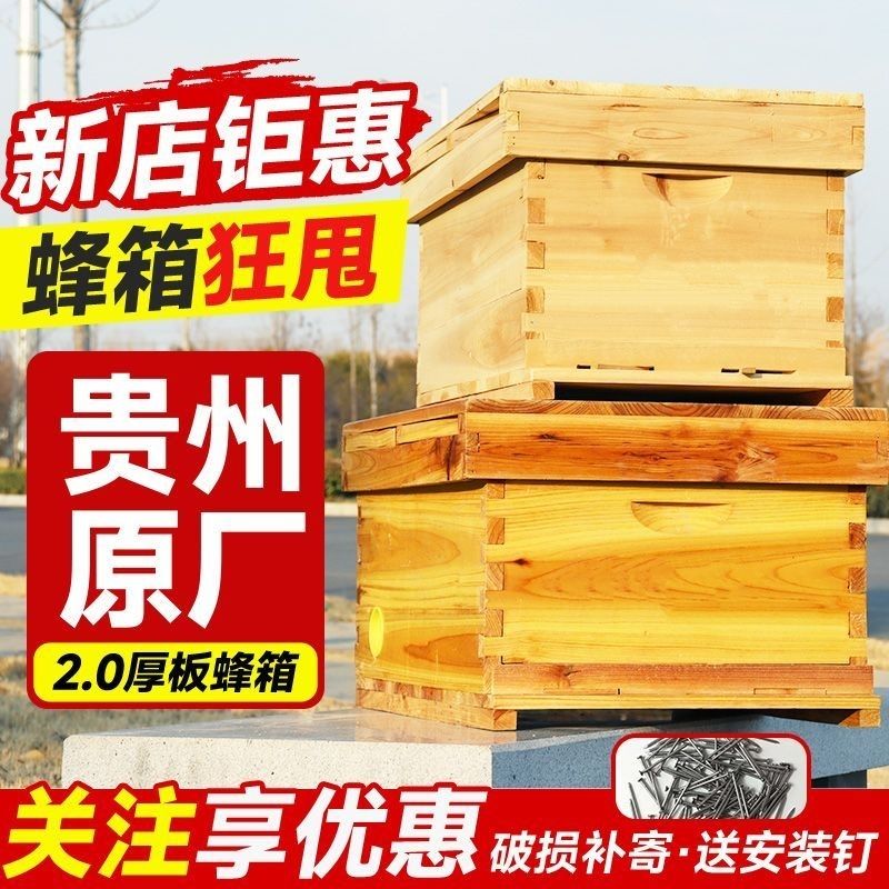 中蜂蜜蜂箱煮蜡标准十框全杉木蜂箱浸蜡平箱巢框蜂箱全套养蜂工具