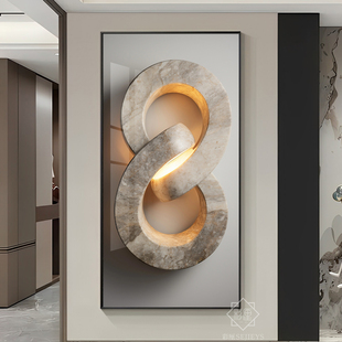 8方来财玄关装饰画高档发光灯画轻奢客厅别墅酒店创意走廊挂画