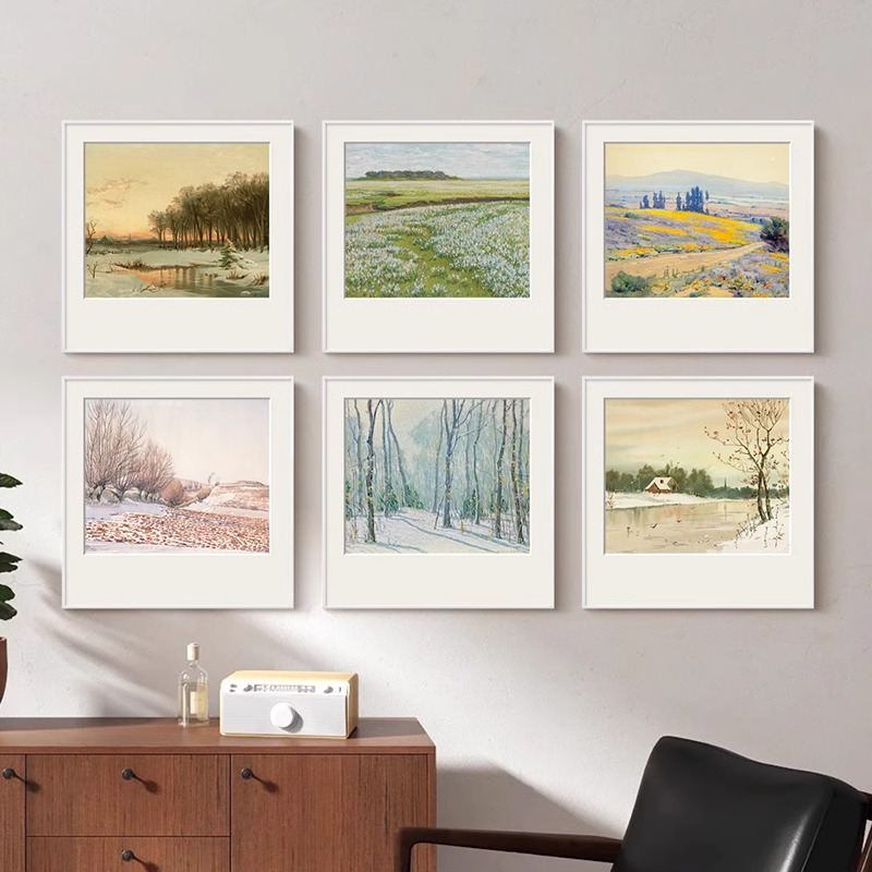 田园风景客厅床头奶油风装饰画小众艺术方形高级感餐厅背景墙挂画图片