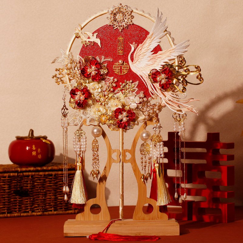 双色结婚团扇出嫁秀禾喜扇手工diy材料包双面重工扇子古风遮面扇,家居饰品,工艺扇/团扇/喜扇/折扇,淘宝优惠券,粉丝福利购,淘宝优惠卷