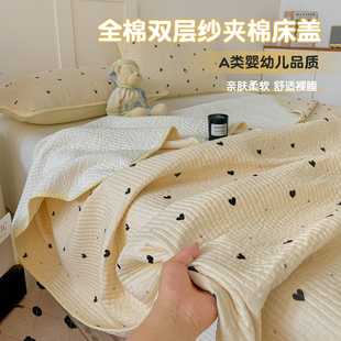 A类全棉双层纱夹棉床盖榻榻米炕盖纯棉床单三件套四季 通用床铺盖
