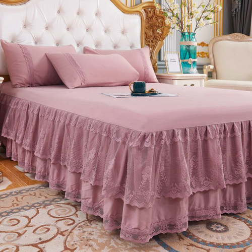 韩版床裙式床单三件套蕾丝花边