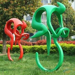 玻璃钢运动骑车造型雕塑几何彩绘铁艺自行车小区广场公园体育摆件