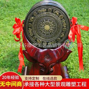 锻铜广西铜鼓大型现代民族黄铜景观广场园林仿古乐器鼓雕塑摆件