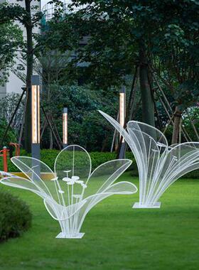 户外不锈钢镂空发光花朵莲花雕塑售楼部景区园林景观草坪装饰摆件