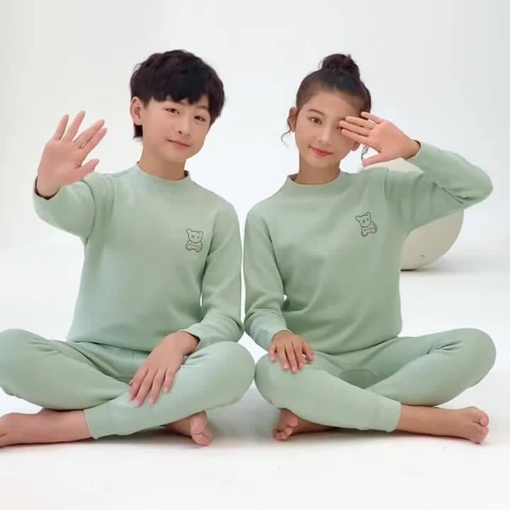 儿童德绒加绒保暖内衣套