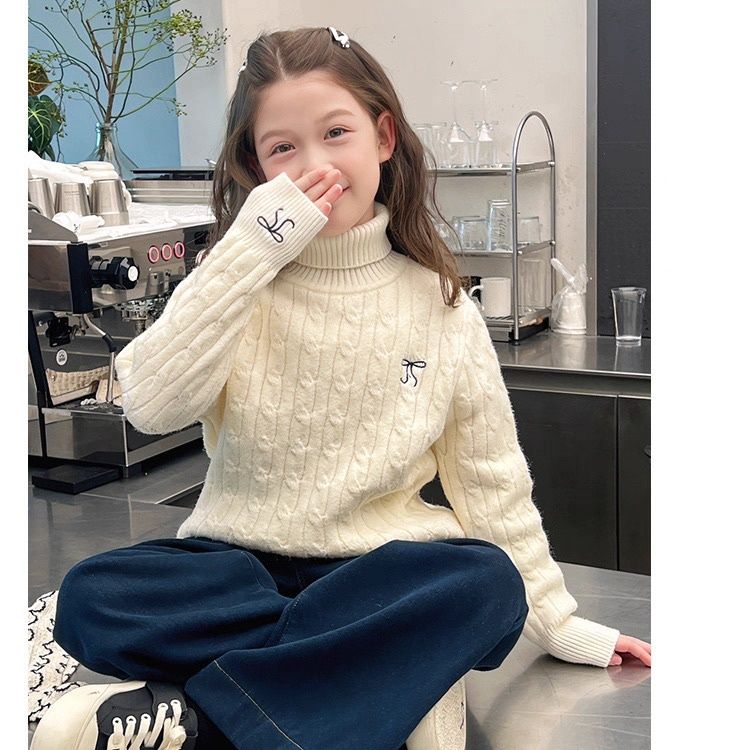 女童毛衣高领儿童不起球