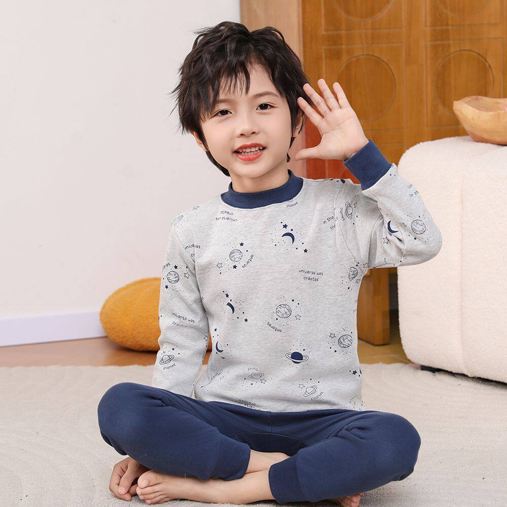 男童纯棉圆领内衣套装儿