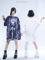 "Twin Crown" Original two-color pain T-shirt, fully printed Spring and summer subculture dark style 2D loose T-shirt thumbnail 7