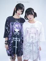 "Twin Crown" Original two-color pain T-shirt, fully printed Spring and summer subculture dark style 2D loose T-shirt thumbnail 3