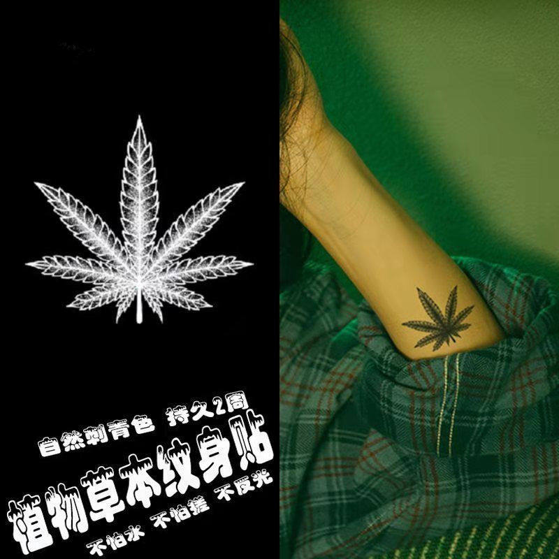 新款果汁鱼刺暗黑系酷朋克枫叶纹身贴防水 搓不掉男女持久手背