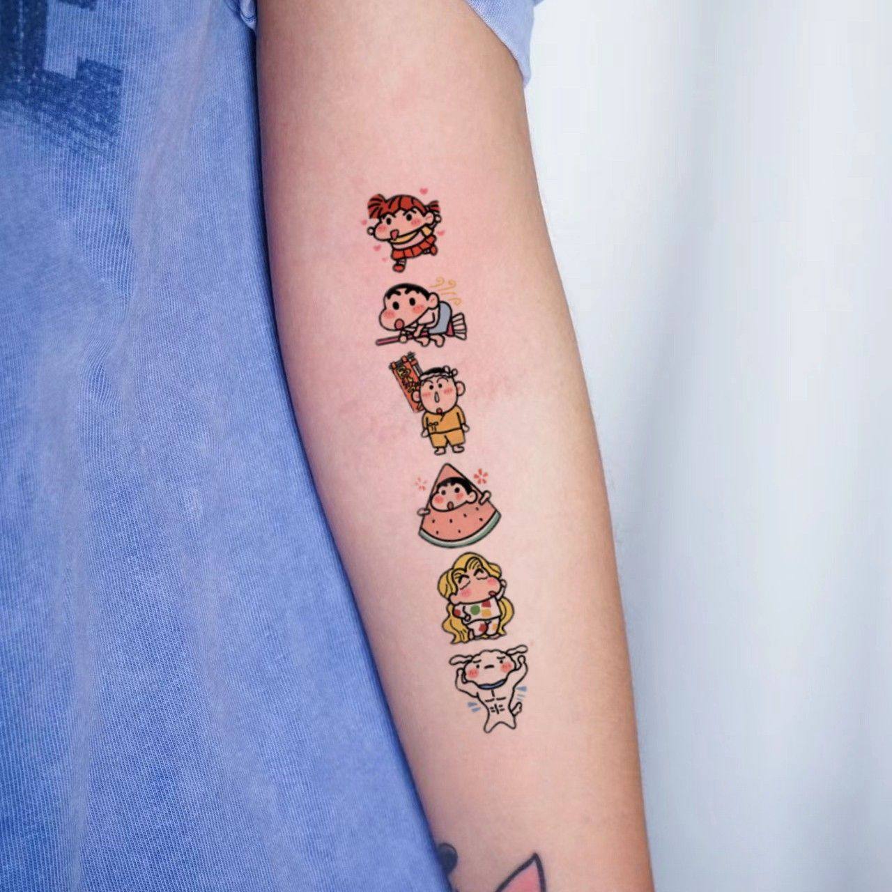 蜡笔小新卡通小图 可爱手部彩色花臂个性时尚纹身贴ins个性防水