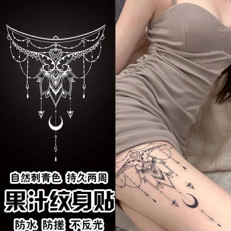 性感月亮流苏腿环草本纹身贴ins网红女神大腿防水持久文身贴纸女