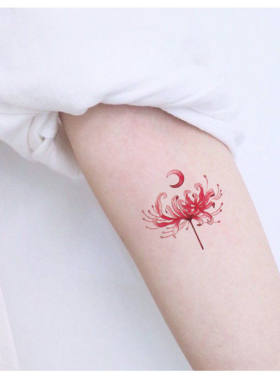 手绘彼岸花纹身贴 少女锁骨曼珠沙华水彩手臂古风花朵唯美