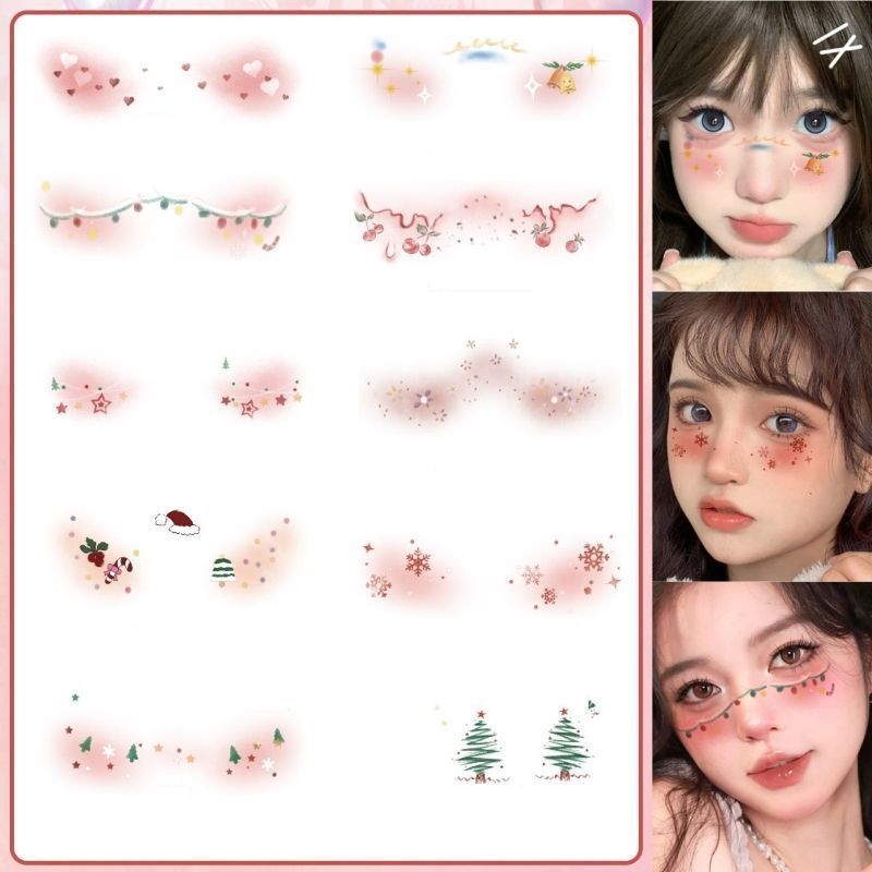 圣诞节妆容贴纸脸部化妆彩绘贴画女孩妆容脸上装饰防水纹身贴