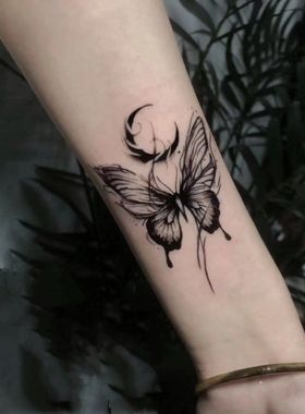 蝴蝶草本纹身贴防水女持久果汁素花蛇暗黑系贴纸遮盖疤痕刺青