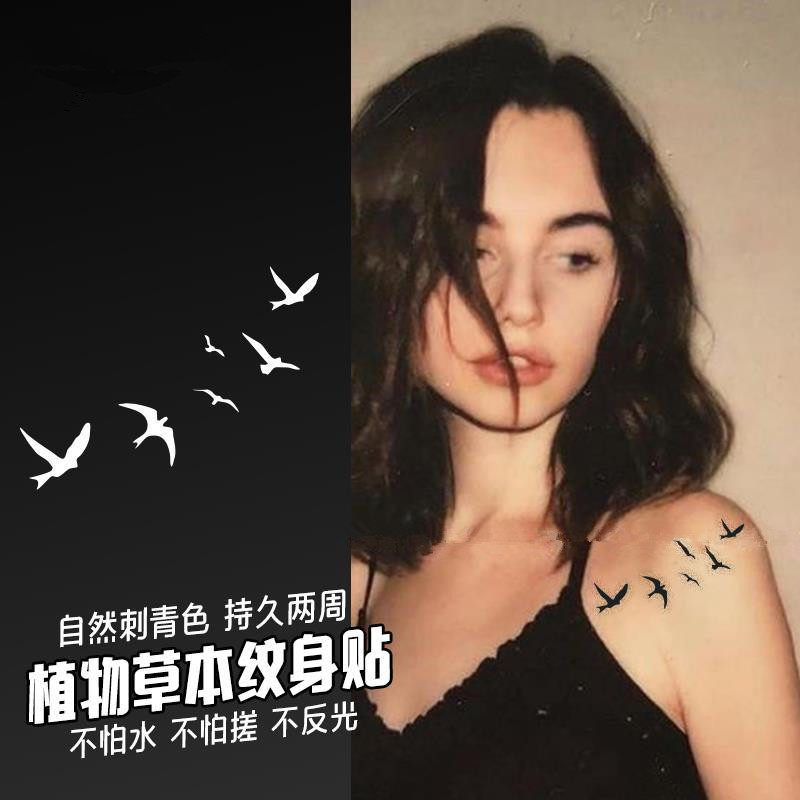 果汁纹身贴大雁燕子锁骨草本果汁纹身贴性感ins风持久防水