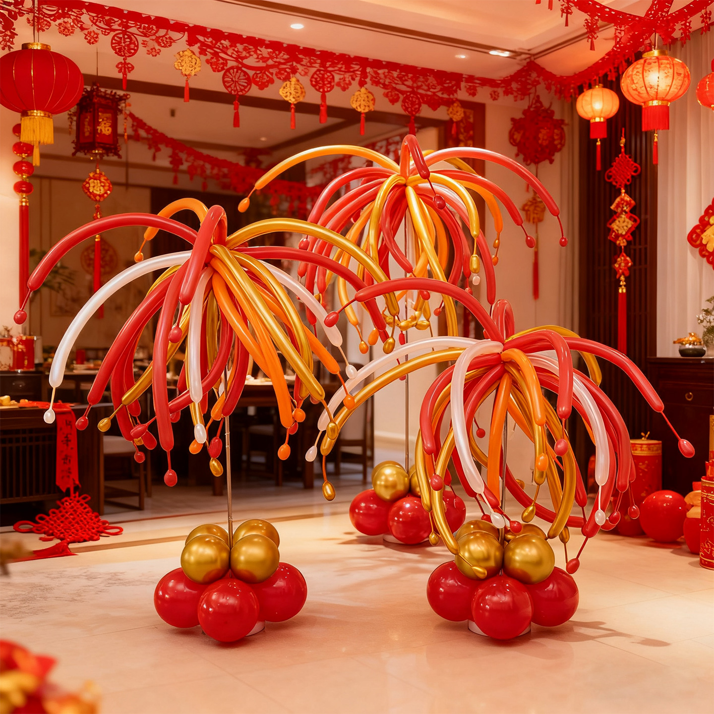 元旦烟花长条气球立柱氛围场景