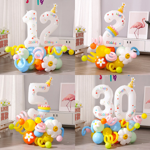 白色ins风生日数字气球立柱