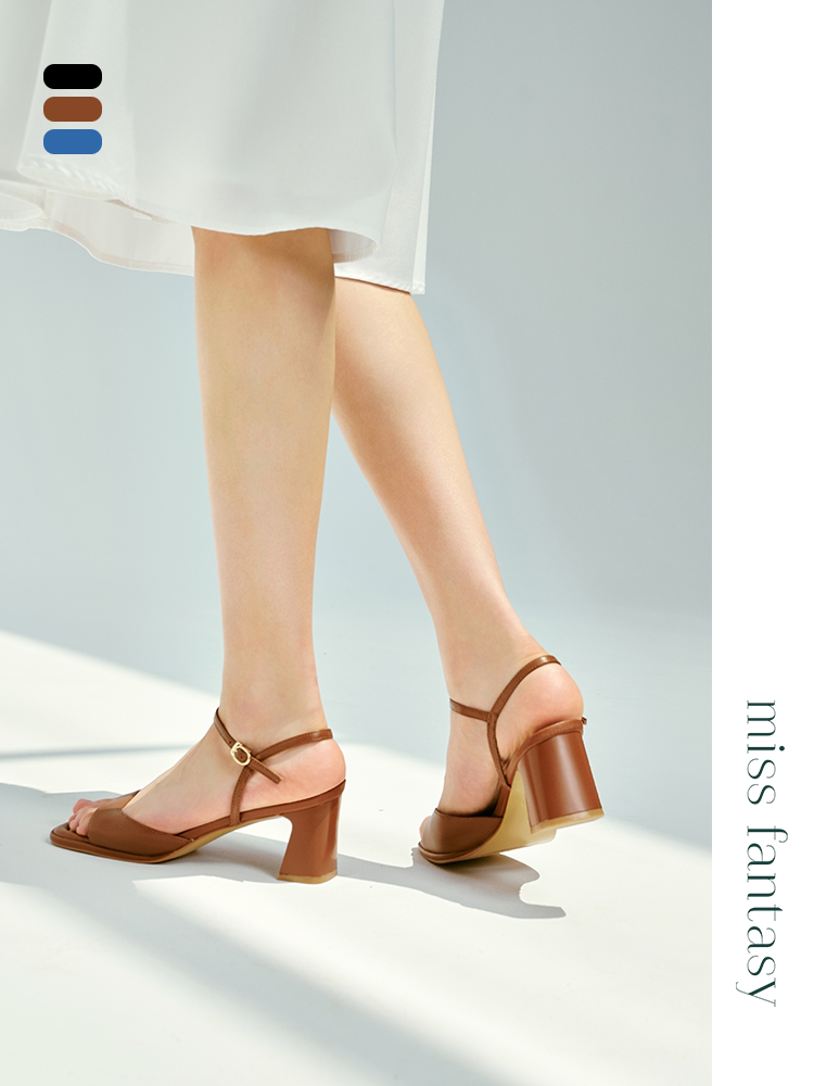 miss fantasy 弧形一字带中跟鞋女士马蹄跟凉鞋时装鞋夏款新品