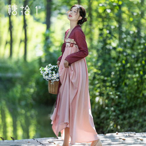 改良连衣襦裙女复古印花长裙秋季