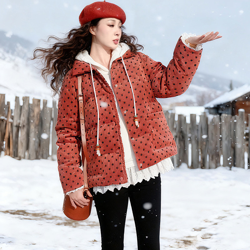 【小波点】原创波点印花羽绒服女冬季短款复古翻领加厚灯芯绒外套,女装/女士精品,羽绒服,淘宝优惠券,粉丝福利购,淘宝优惠卷