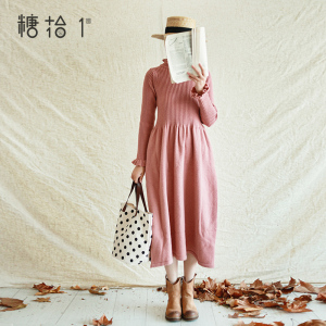 针织连衣裙女2025年秋季新款中长款打底裙新款荷叶领修身内搭长裙