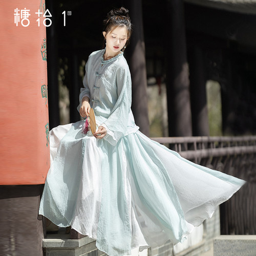 复古中式开衫半裙女2025夏季套装