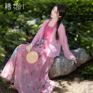 现货【花月无边】新中式复古直领开衫+印花拼接吊带连衣裙女夏季