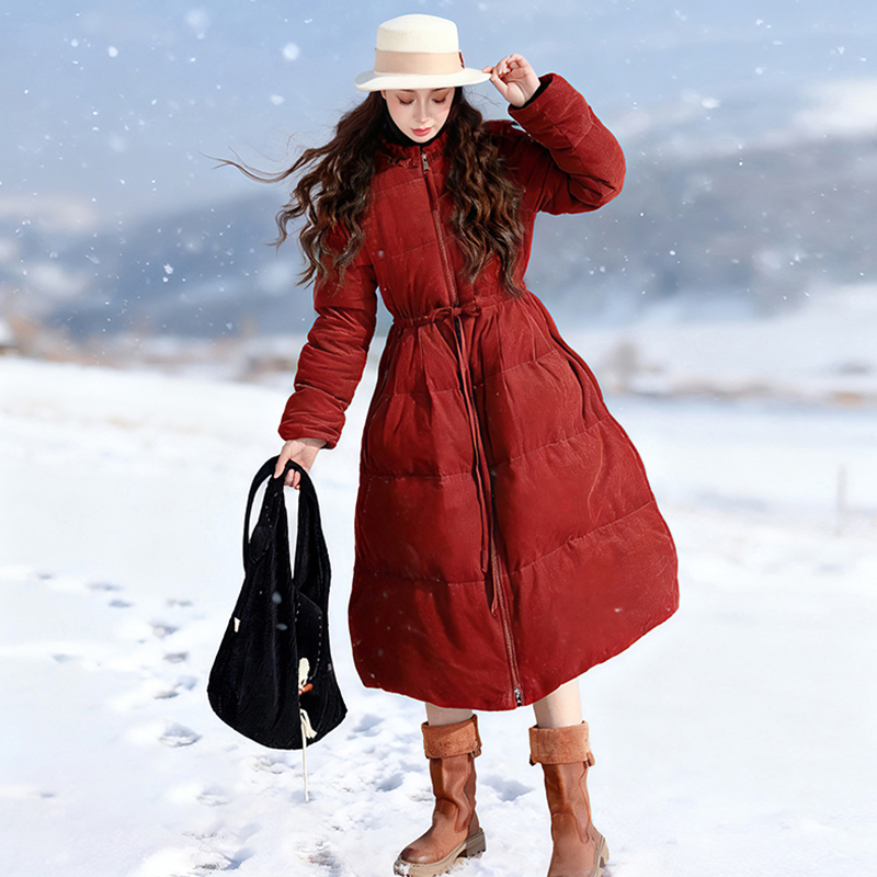 红色羽绒服女冬季中长款加厚外套
