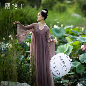 现货【采莲】国风改良汉服女对襟齐胸襦裙长裙汉元素连衣裙演出服