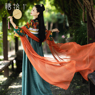 缎面汉元 原创唐风汉服女秋季 素连衣裙超仙齐胸襦裙 迦南香 现货