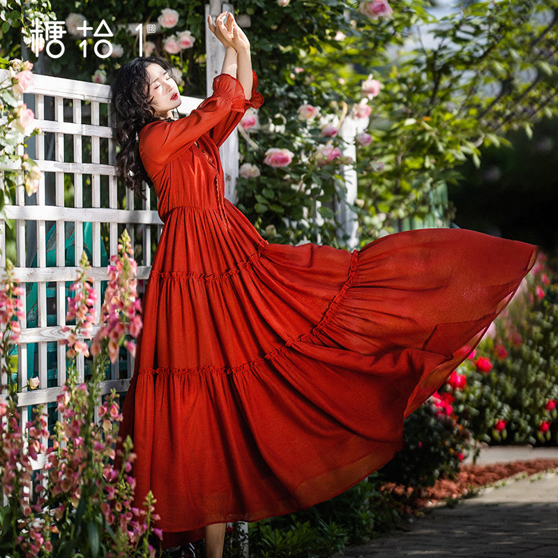 *【云裳佳人】夏季V领气质蛋糕连衣裙女原创新款荷叶边袖口雪纺裙,女装/女士精品,连衣裙,淘宝优惠券,粉丝福利购,淘宝优惠卷