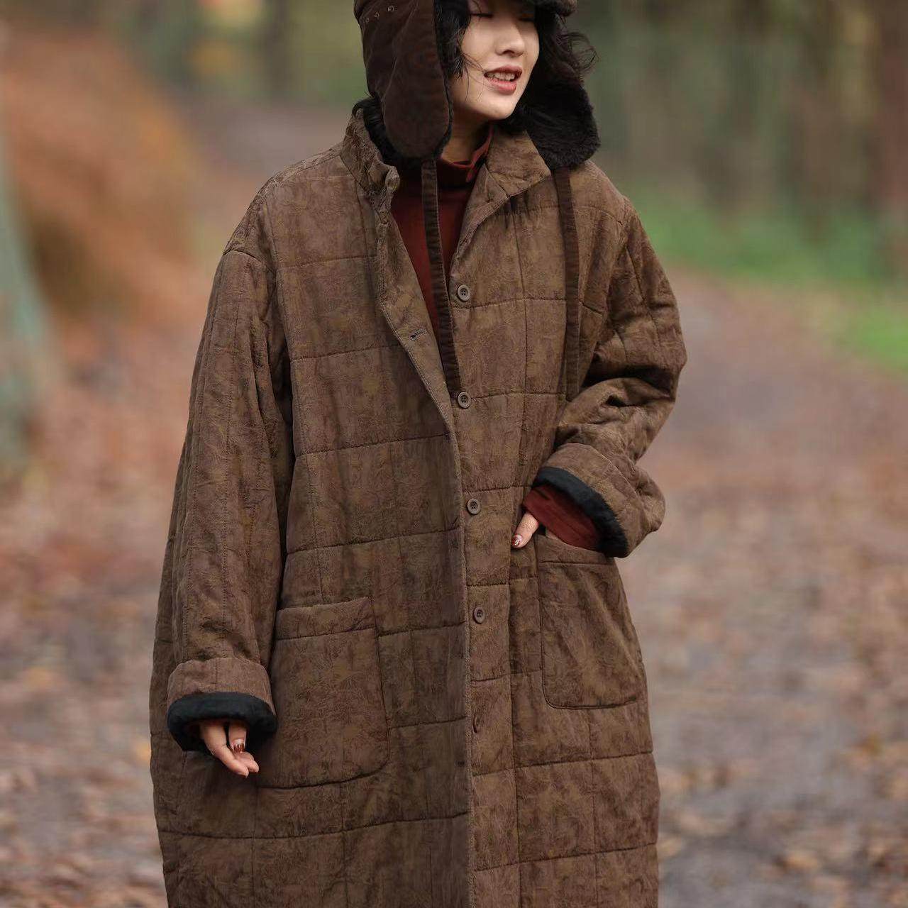 小红分享冬款盘扣开衫宽松版棉服