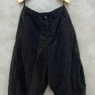 古蘭木-做旧拼接半松紧休闲九分棉裤3952（裤长90臀围134）