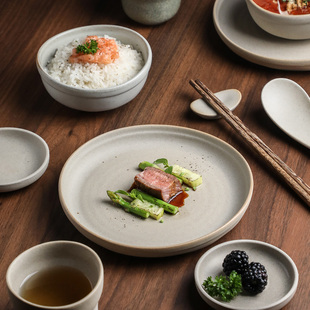 复古陶瓷一人食餐具家用饭碗盘子水杯勺子味碟酒店餐厅摆台高级感
