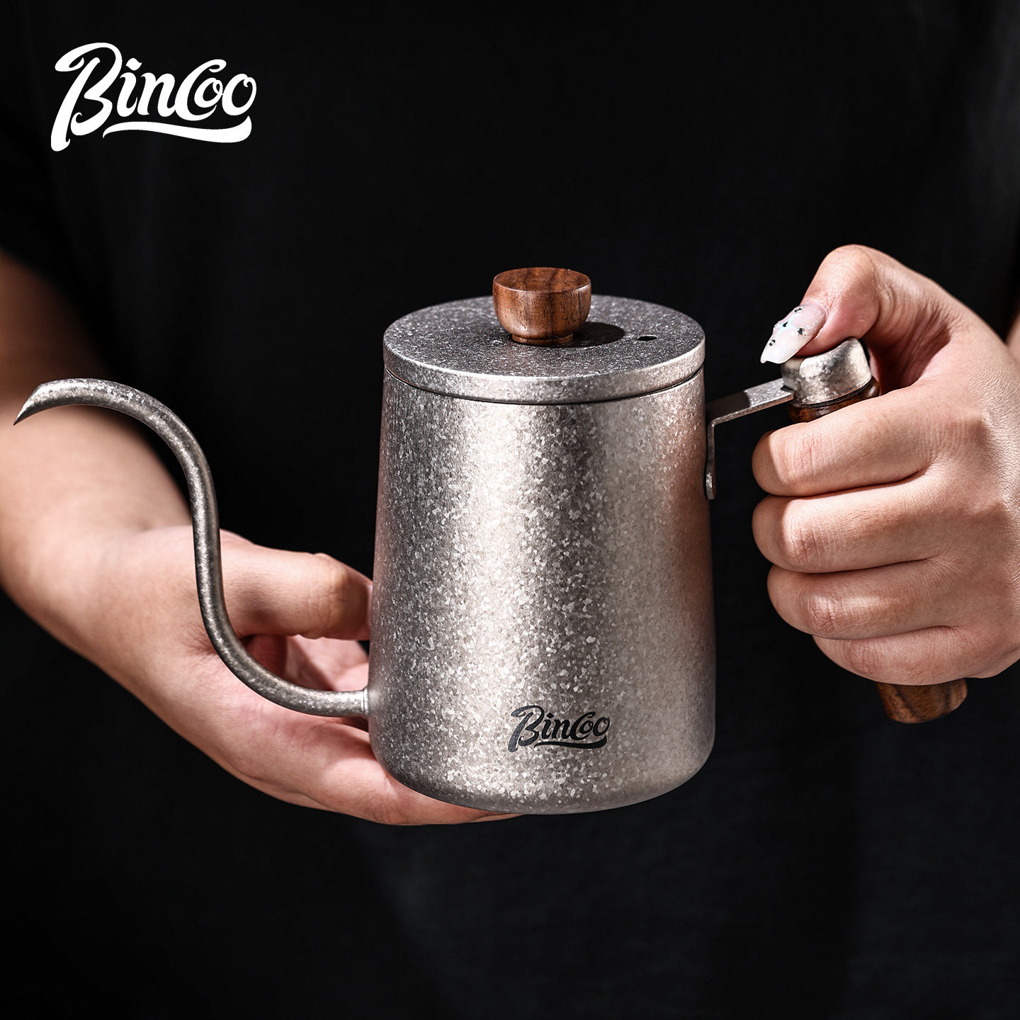 Bincoo纯钛手冲咖啡壶长嘴细口v60滤杯手冲套装组合木手柄600ml