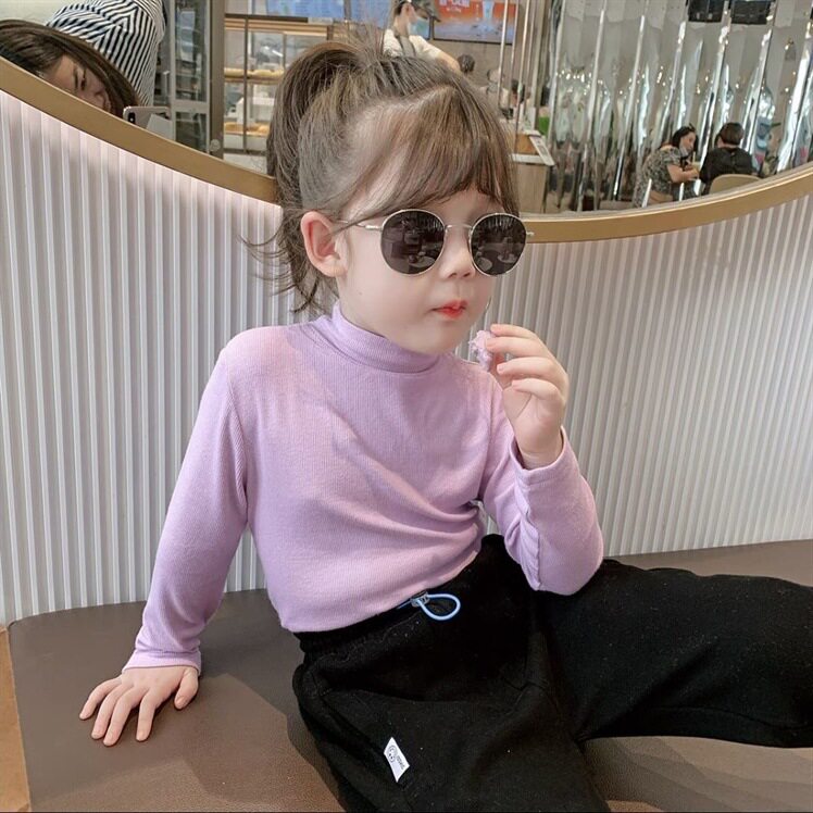 소녀 가을 겨울 다용도 긴팔 벨벳 바닥 셔츠 겨울 스타일 탑 어린이 및 중년 어린이를 위한 중간 높이 칼라 티셔츠