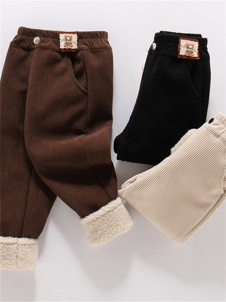 GIRLS CORDUROY PANTS PLUS FLEECE AUTUMN AND WINTER NEW LITTLE GIRL WARM PANTS TROUSERS WINTER CLOTHES BABY GIRLS SLACKS