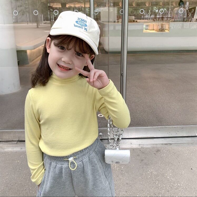 소녀 가을 겨울 다용도 긴팔 벨벳 바닥 셔츠 겨울 스타일 탑 어린이 및 중년 어린이를 위한 중간 높이 칼라 티셔츠