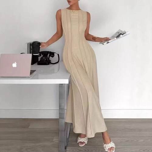New Summer Style Pleated Sleeveless A-Line Dress  Elegant