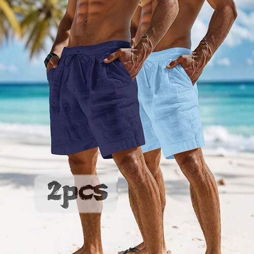 2pcs Men's Light Linen Shorts - Casual and Comfortable with