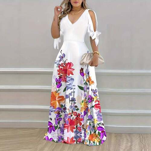 LikeMychoice Women's V Neck Ruched Waist Maxi Dress Navy