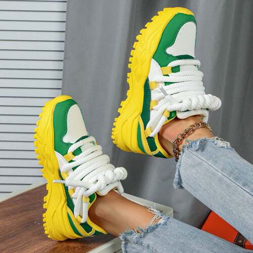 Men's Fashion Colorblock Lace Up Low Top Skate Shoes 2024