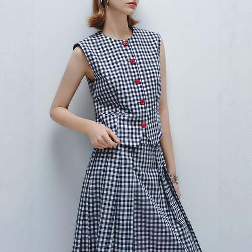 Women's Plaid Print Full Zipper Cinched Waist Fit Flare